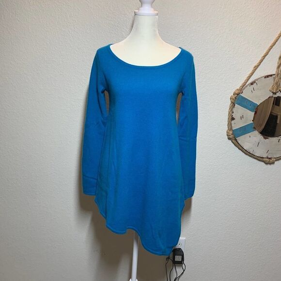 NEIMAN MARCUS 100% cashmere turquoise blue long tunic sweater xs - Picture 1 of 7